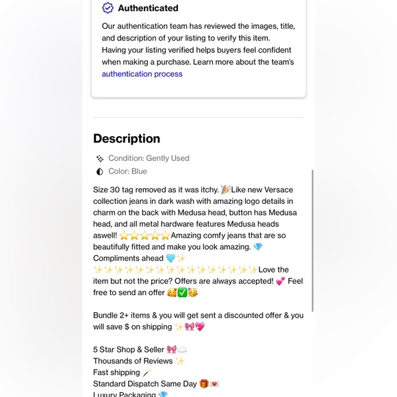 Versace jeans Medusa logo metal emblem buttons charm straight leg dark wash - Picture 4 of 16